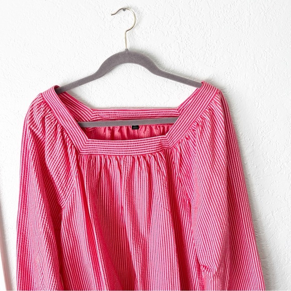 J. Crew Top Women's XL Red Square Neck Knit Seersucker Preppy Coastal AW133 - Picture 3 of 8